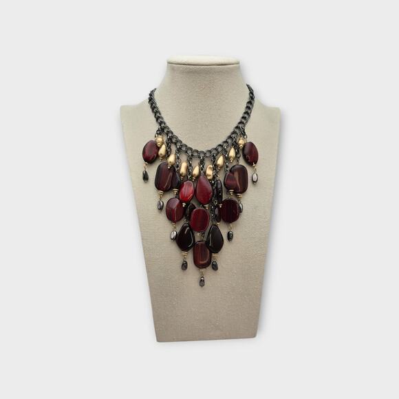 Red & Gold Bead Necklace – Antique Metal – Dark Academia Gothic Regency Style - Picture 9 of 9